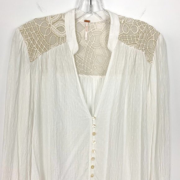 Free People Boho Canyon Rose White Long Sleeve Blouse Top Sz S - Picture 15 of 16